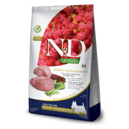 N&D DOG QUINOA WEIGHT MANAGEMENT LAMB MINI 2.5KG | 7KG – ND sausā barība svara kontrolei pieaugušiem mazo škirņu suņiem kvinoja, jērs
