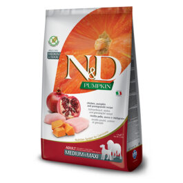 N&D DOG PUMPKIN CHICKEN POMEGRANATE ADULT MEDIUM MAXI 12KG – ND sausā barība pieaugušiem vidējo un lielo šķirņu suņiem vista, ķirbis, granātābols