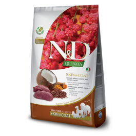 N&D DOG QUINOA SKIN COAT VENISON COCONUT MEDIUM MAXI 2.5KG | 7KG – ND sausā barība pieaugušiem vidējo un lielo šķirņu suņiem briedis, kvinoja, kokosrieksts, kurkuma