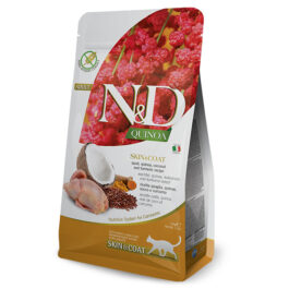 N&D NATURAL DELICIOUS CAT QUINOA SKIN COAT QUAIL 300G | 1.5 KG | 5 KG – ND sausā barība pieaugušiem kaķiem paipala, kvinoja, kokosrieksts, kurkuma