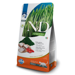 N&D CAT SPIRULINA HERRING WOFLBERRY ADULT 1.5KG – ND sausā barība pieaugušiem kaķiem siļķe, spirulīna, godži ogas