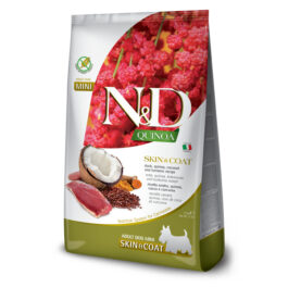 N&D DOG QUINOA SKIN COAT DUCK COCONUT MINI 2.5KG | 7KG – ND sausā barība pieaugušiem mazo šķirņu suņiem pīle, kvinoja, kokosrieksts, kurkuma